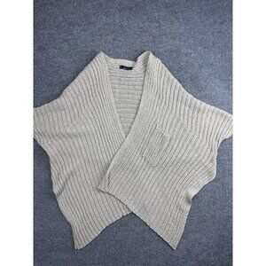 John P Greece Cape Sweater Womens One Size Beige Open Knit V Neck Poncho